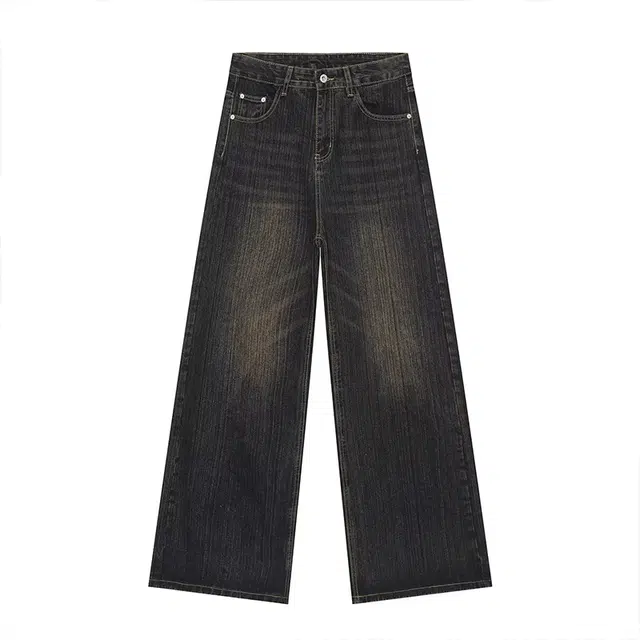 一碗士多 美式复古高街小众百搭做旧水洗猫须宽松垂感阔腿直筒拖地舒适痞帅微喇通勤户外日常牛仔裤 男女同款