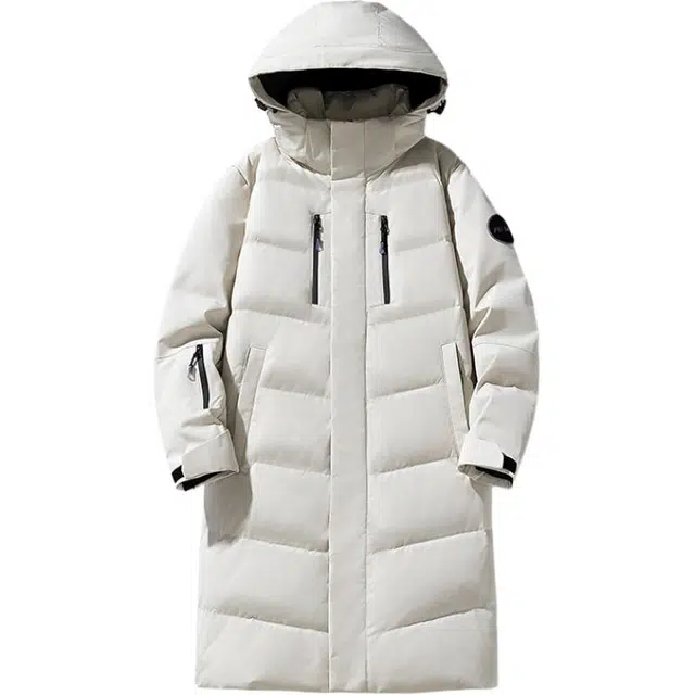 红豆 冬日战衣纯色防风抗寒中长款加厚保暖运动户外宽松连帽羽绒服 男女同款