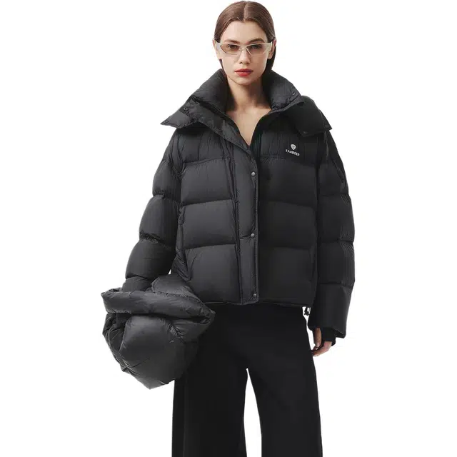 坦博尔 可拆卸帽时尚保暖纯色常规面包服长袖通勤羽绒服 女款