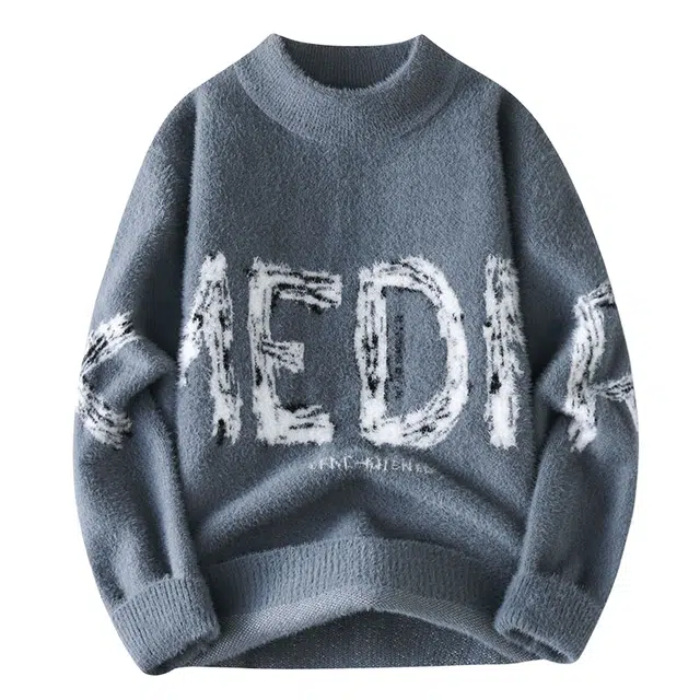 卡丹狄诺 潮流时尚宽松百搭仿水貂绒字母打底衫加厚保暖长袖半高领针织衫 男女同款