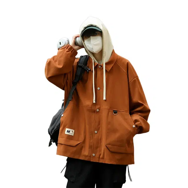 洋气先生 美式高街复古时尚潮流撞色拼接假两件城市机能户外通勤防风休闲宽松舒适百搭潮牌工装连帽口袋高级感无性别主义外套夹克 男女同款