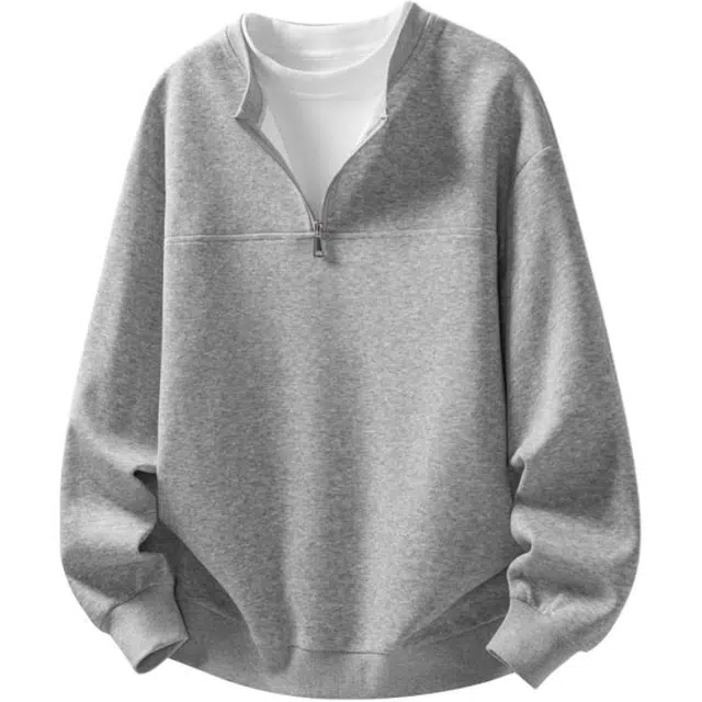 马员外 假两件港风潮流美式百搭休闲长袖纯色圆领卫衣 男女同款