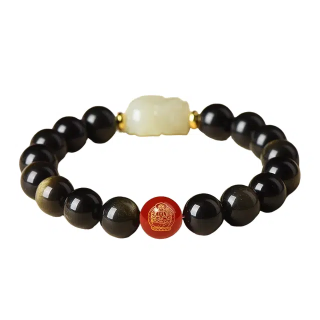子婳 诸事顺利财源滚滚本命年生肖转运貔貅手持佛珠念珠文玩小众精致简约气质高级感手饰#好运 黑曜石 手串 男女同款情侣款