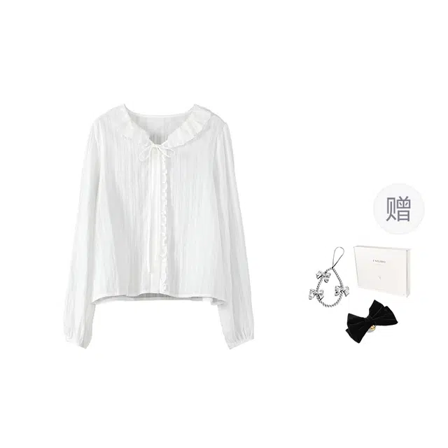 法儿家 白铃兰韩系小个子减龄系带花边百搭上衣衬衫 男女同款