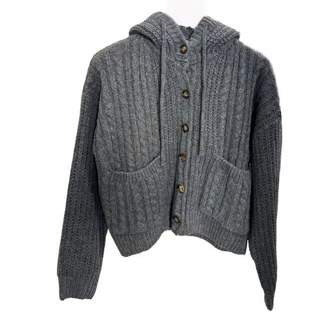 半空山 纯色简约绞花设计慵懒感开衫外套宽松百搭软糯舒适透气亲肤不扎连帽针织衫 男女同款