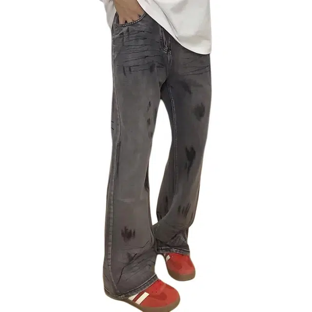 如续 春秋美式高街复古废土风扎染阔腿裤季水洗做旧宽松直筒裤牛仔裤 男款
