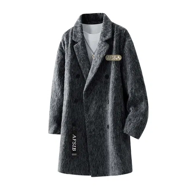 艾梵斯贝 高品质轻奢精致韩系御寒粗纺羊绒毛呢时尚简约纯色休闲商务绅士日常通勒百搭高级英伦风双排扣西装领情侣款大衣 男女同款