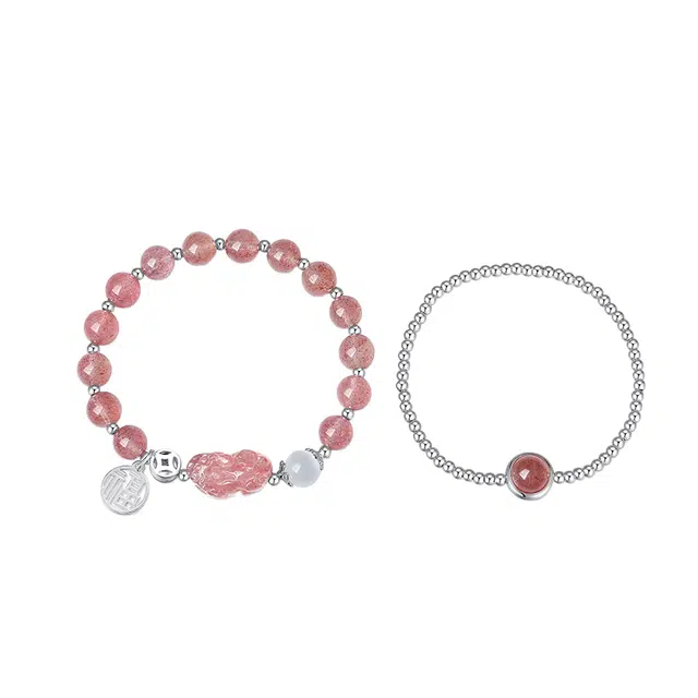 仙园韵 粉墨貔貅叠戴款招财吞金兽新中式国潮饰品 好运 黑曜石 手串 男女同款情侣款