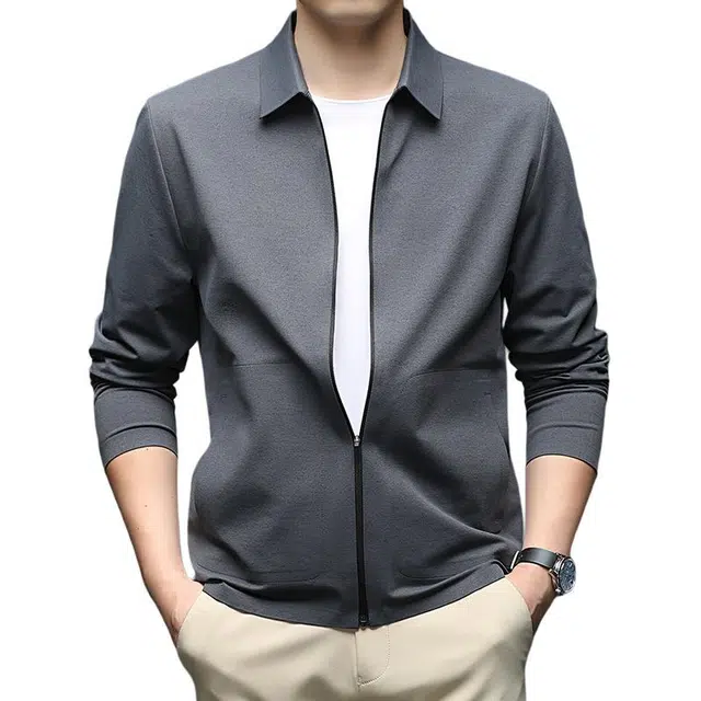 卡丹狄诺 无痕压胶男士秋季长袖翻领轻奢品质垂顺轻商务休闲户外拉链夹克外套 男款