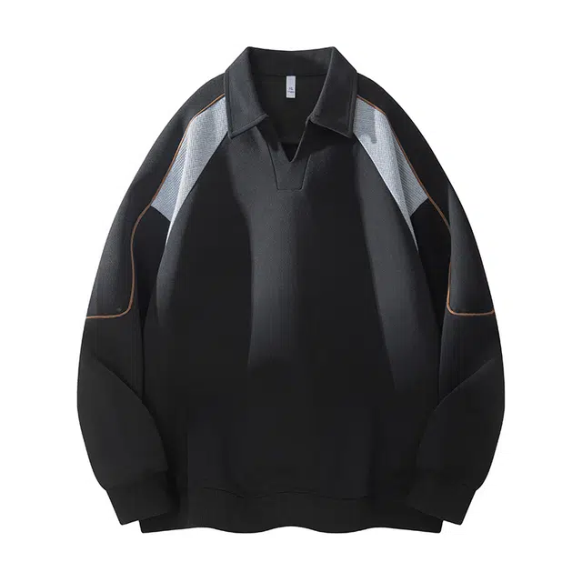 马员外 美式翻领拼接百搭时尚简约宽松卫衣 男款