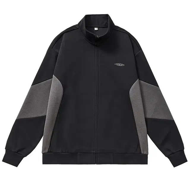 米素力 简约休闲立领拼色落肩袖开衫卫衣 男女同款