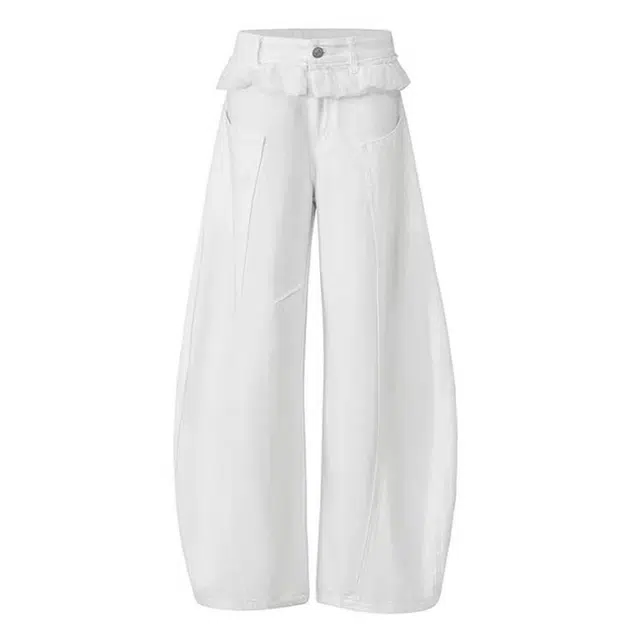 拾个壹先生 复古高街小众痞帅潮流花边直筒裤无性别主义穿搭亲肤柔软舒适时尚个性百搭显瘦宽松美式休闲设计感阔腿弯刀裤牛仔裤 男女同款