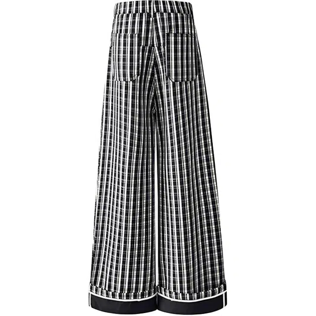 拾个壹先生 美式复古高街小众痞帅潮流格子薄款高腰无性别主义穿搭亲肤柔软时尚个性百搭设计感卷边阔腿宽松垂感拖地裤休闲裤 男女同款