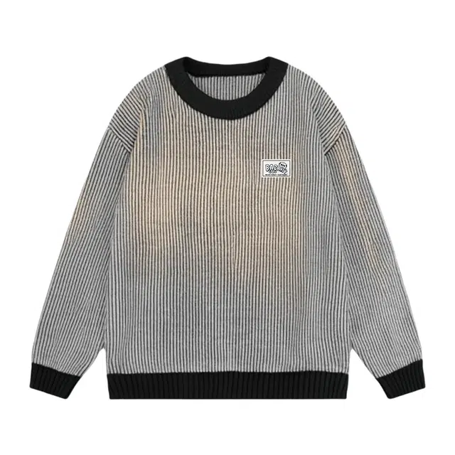 吾皇猫 美式复古高街简约基础款学院风圆领套头上衣潮流潮牌长袖贴布内搭打底衫休闲宽松时尚百搭痞帅慵懒风秋冬款针织衫 男女同款