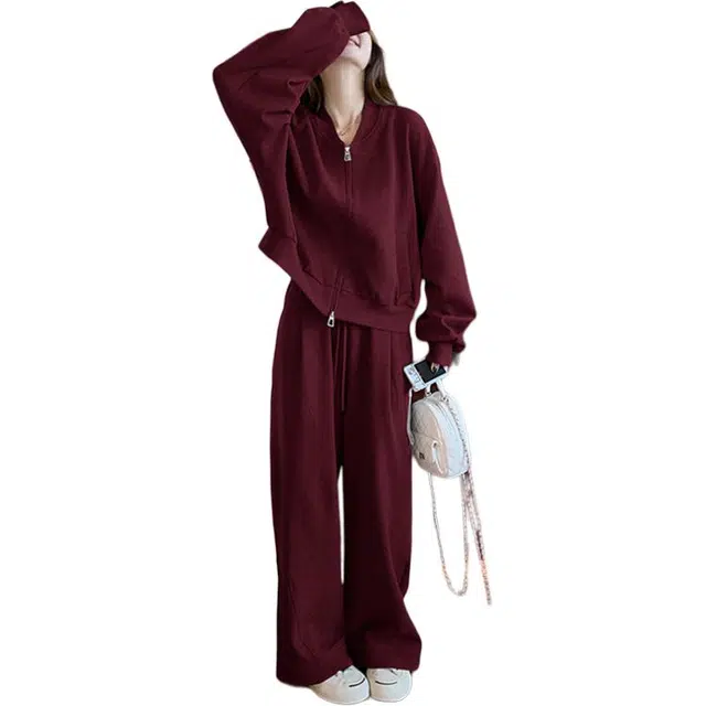 稻草人 简约舒适百搭潮流休闲外套上衣裤子针织套装 女款