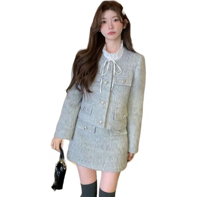 轻迎 法式小香风高级气质时尚百搭设计感裙装套装 女款