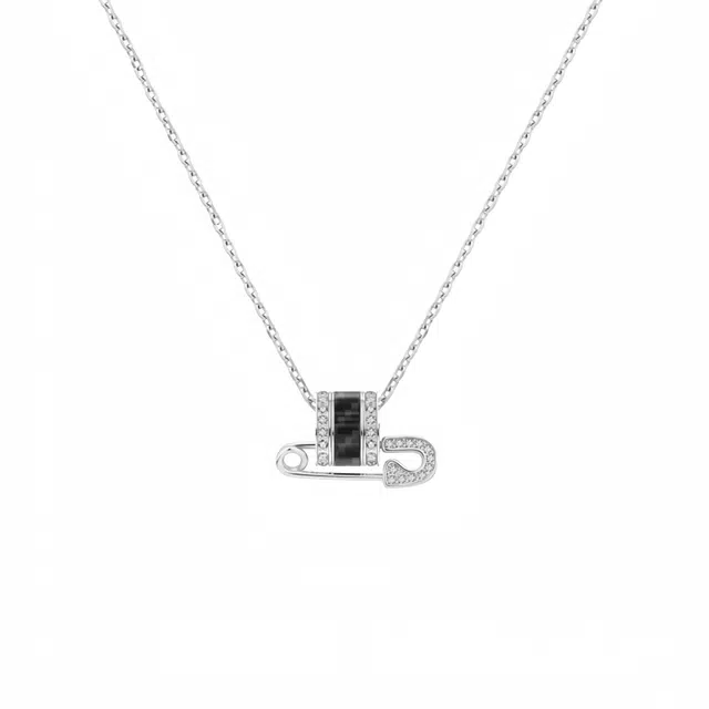 阿葱饰品 别针小蛮腰转运珠吊坠 优雅精致满钻锆石小众设计轻奢感锁骨链 嘻哈痞帅甜酷个性百搭通勤颈饰#好运 钛钢 项链 男女同款情侣款