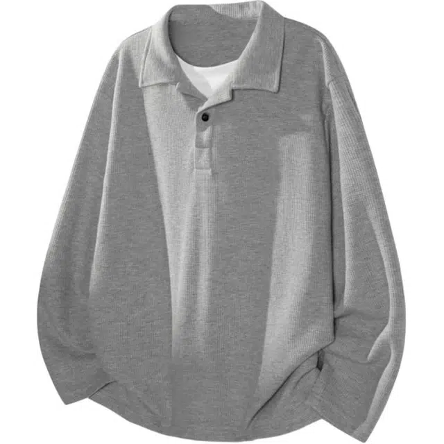 马员外 长袖时尚百搭华夫格休闲宽松翻领卫衣 男款