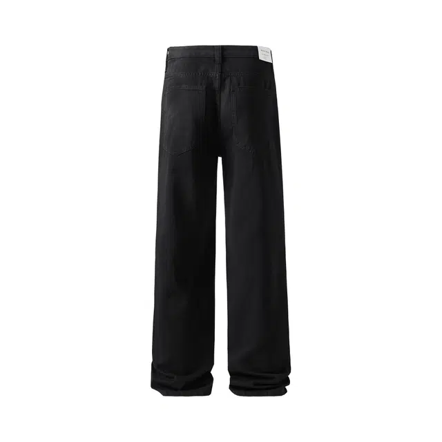 黑恐龙 美式高街潮流纯色中腰简约直筒垂感时尚百搭舒适宽松无性别主义户外休闲日常通勤长裤牛仔裤 男女同款