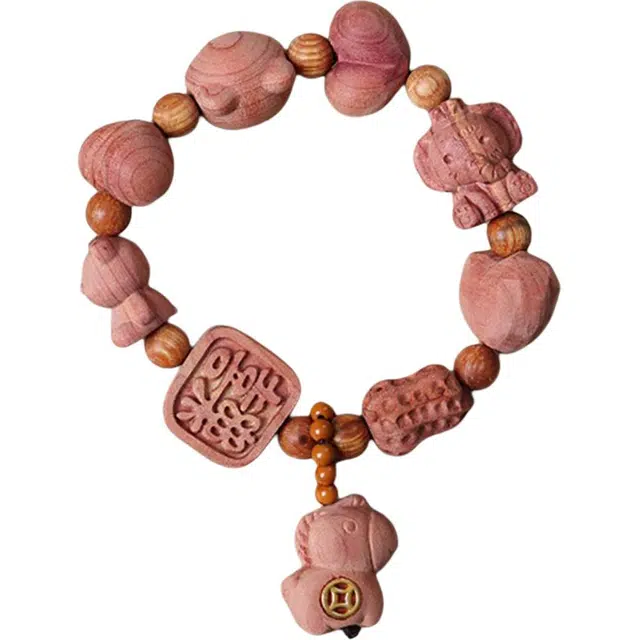 得笙陌 平安喜乐多宝木马载财大象呈吉小熊治愈爱心传意国潮新中式 柏木 手串 男女同款情侣款