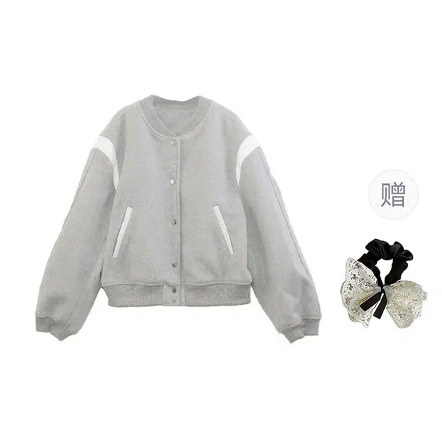 涂诗菲 美式复古撞色设计感气质百搭休闲宽松小众减龄舒适拼接棒球服外套夹克 女款