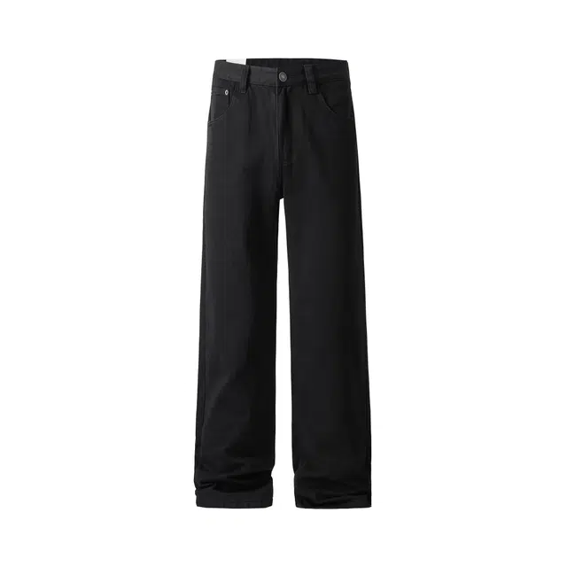 黑恐龙 美式高街潮流纯色中腰简约直筒垂感时尚百搭舒适宽松无性别主义户外休闲日常通勤长裤牛仔裤 男女同款