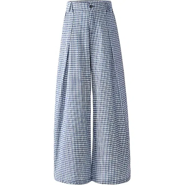 拾个壹先生 复古高街小众痞帅潮流褶皱蓝格子裤薄款裤无性别主义穿搭亲肤柔软时尚舒适个性百搭美式松弛感宽松直筒阔腿长裤子休闲裤 男女同款