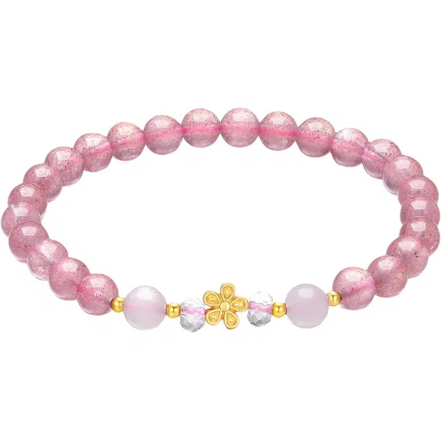 东方翡翠 粉嫩绮梦·蕊绽青春多巴胺 新中式小众粉嫩精致甜美时尚气质百搭好运天然 草莓晶 手串 女款