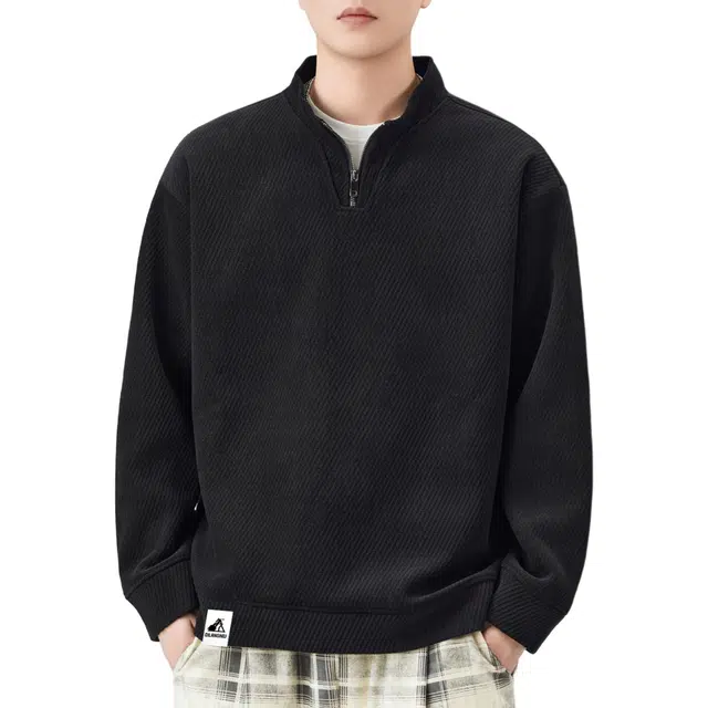 帝狼牛 潮牌重磅华夫格慵懒休闲长袖美式基础百搭纯色 卫衣 男女同款