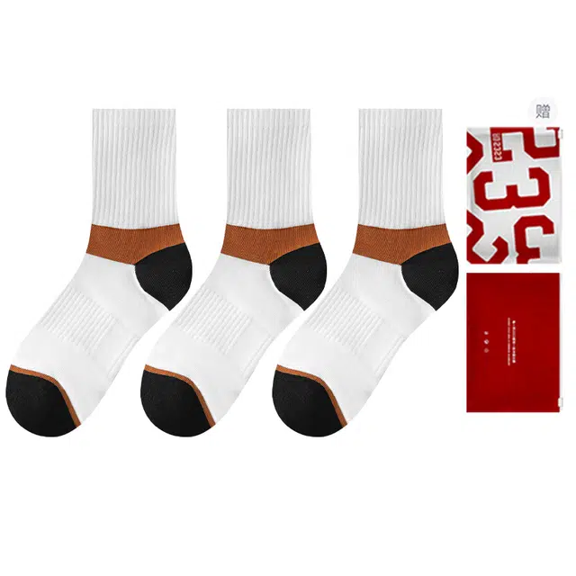 二三二三 撞色时尚百搭舒适运动袜柔软防滑抑菌防臭吸湿排汗休闲袜个性简约居家保暖爬山跑步日常通勤健身户外骑行穿搭中筒袜 男款