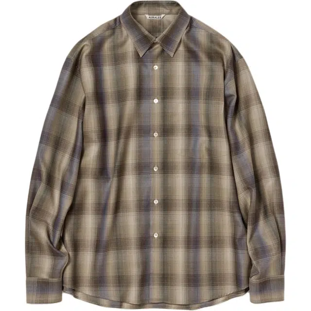 Auralee FW25 SUPER LIGHT WOOL CHECK SHIRT