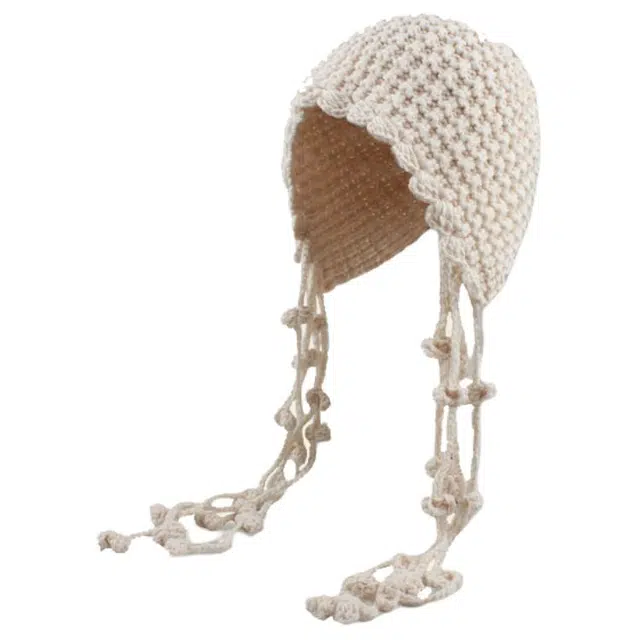 【川西旅游~百搭通勤】 攸委 拍照出片甜美可爱红色流苏针织护耳帽女秋冬保暖显脸小 腈纶 气质包头帽套头冷帽手工毛线帽子绒线帽 女款