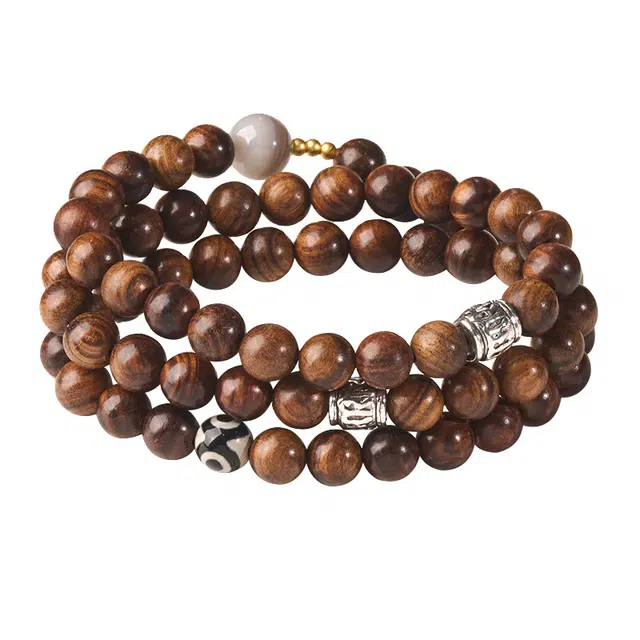 琛宬 【招财三眼】国潮风原创诸事顺遂平安喜乐多圈三眼天珠文玩佛珠高级简约百搭有钱念珠考试上岸#好运 花梨木 手串 男女同款情侣款