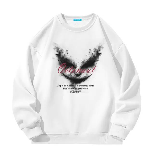 海底小纵队 极简风穿搭美式高街设计氛围感烟雾恶魔笑脸撞色手绘字母印花百搭时尚春秋冬季必备长袖落肩垂感重磅圆领卫衣 男女同款