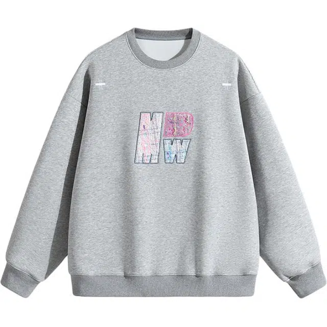 马员外 简约百搭情侣款字母刺绣长袖时尚宽松卫衣 男女同款