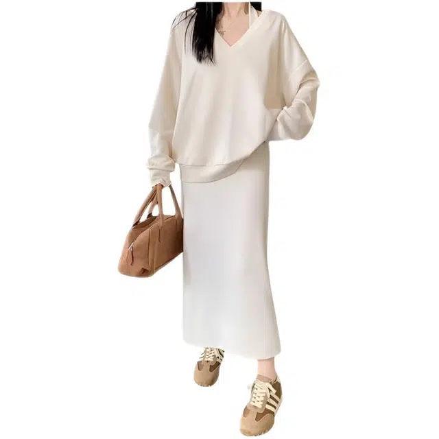 木木兔 简约时尚秋季卫衣裙两件套 显瘦百搭舒适柔软 显高裙装套装 女款