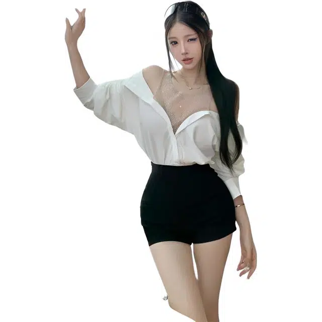 轻迎 高智感拼接假两件长袖设计感小众别致独特衬衫 女款