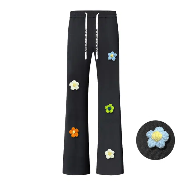 【3D立体线绒刺绣】布客行 美式高街显高显瘦修身弹力松紧腰抽绳微喇复古水洗弯刀透气百搭阔腿直筒亲肤长裤针织运动卫裤休闲裤 男女同款