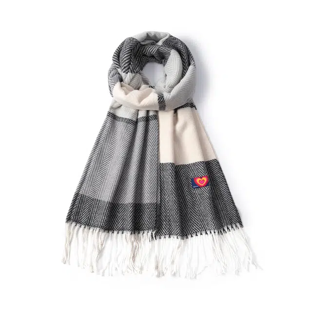 红豆 拼色人字纹流苏时尚百搭保暖披肩 围脖 聚酯纤维 绒线围巾 男女同款情侣款