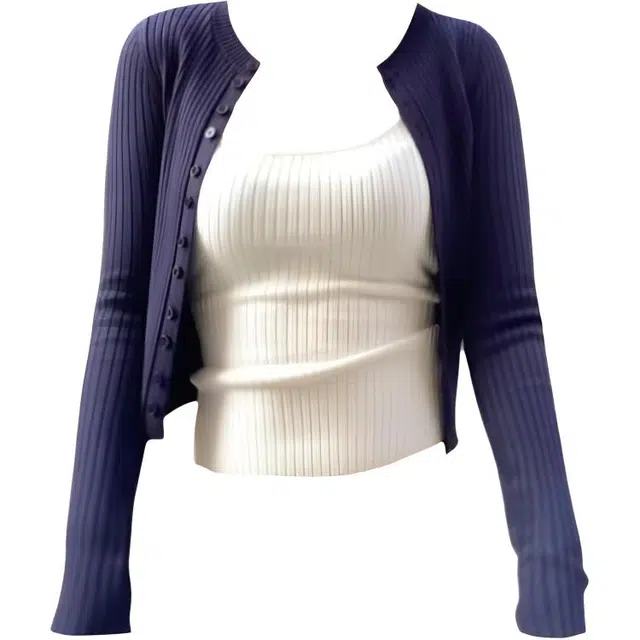 木清清 修身韩系纯欲辣妹纯色吊带开衫两件套通勤风针织衫 女款