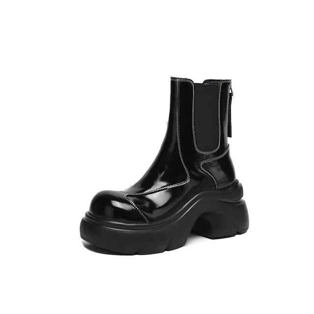 五九丹七 牛皮 潮流网红风百搭 厚底短靴 短筒 切尔西靴 女