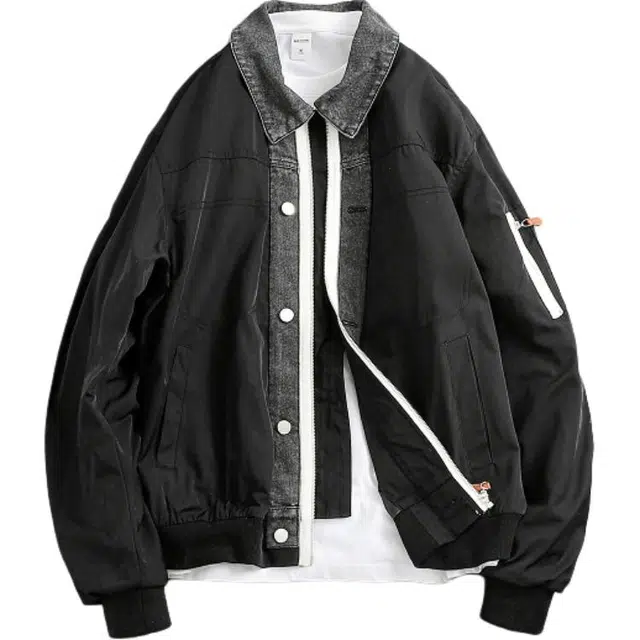 宫奴 日系休闲潮牌时尚设计感拼接牛仔翻领夹克 男女同款