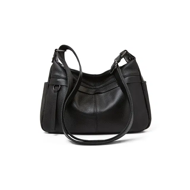 老人头 简约时尚优雅气质大气通勤轻便实用高级感单肩包 牛皮革 斜挎包 常规 女款 黑色