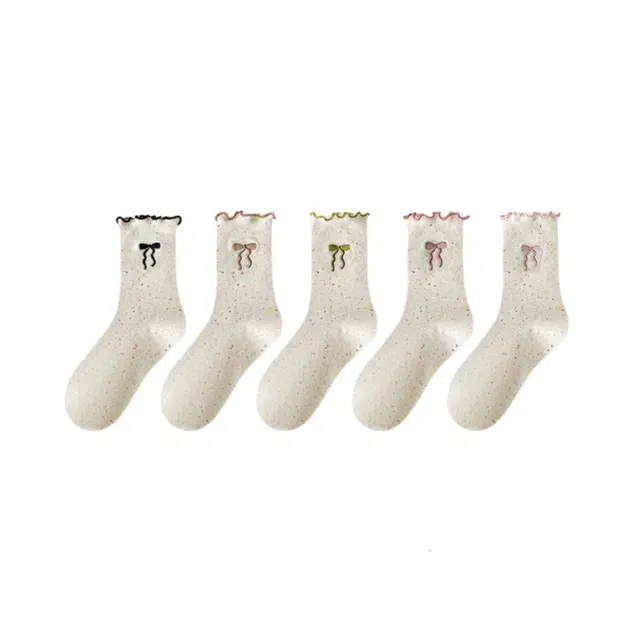 莫代尔 柔软亲肤高弹透气蝴蝶结花边设计长袜波点可爱少女心堆堆袜日常百搭时尚潮流高筒袜 女款