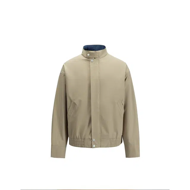 半空山 美式复古哈灵顿格子拼接撞色立领修身舒适显瘦痞帅飞行服休闲时尚潮流百搭上衣外套夹克 男女同款