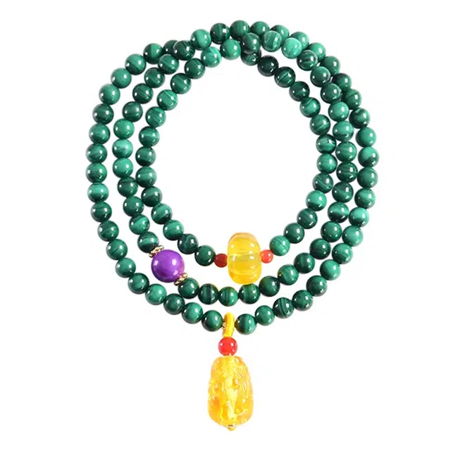 仙园韵 新中式小众设计高级感多圈国风转运珠质感时尚大气百搭#好运 孔雀石 手串 女款