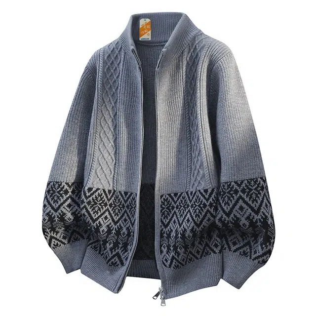 北欧攻略 法式慵懒风秋季外套双拉链开衫立领小众外穿个性宽松休闲保暖针织衫 男女同款