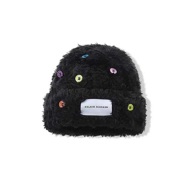 【冬日神器~多巴胺】 攸委 秋冬降温必备毛绒帽子加厚保暖防寒护耳显脸小 涤纶 针织绒线帽网红潮流加绒彩色纽扣渔夫帽 男女同款情侣款