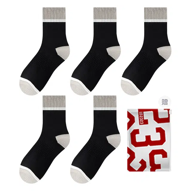 二三二三 拼色亲肤柔软透气防滑防臭运动袜吸湿排汗居家袜子日常通勤健身跑步爬山户外骑行滑雪中筒袜 男款 礼袋装