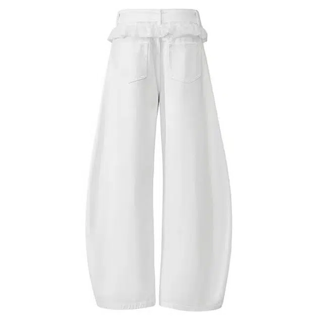 拾个壹先生 复古高街小众痞帅潮流花边直筒裤无性别主义穿搭亲肤柔软舒适时尚个性百搭显瘦宽松美式休闲设计感阔腿弯刀裤牛仔裤 男女同款